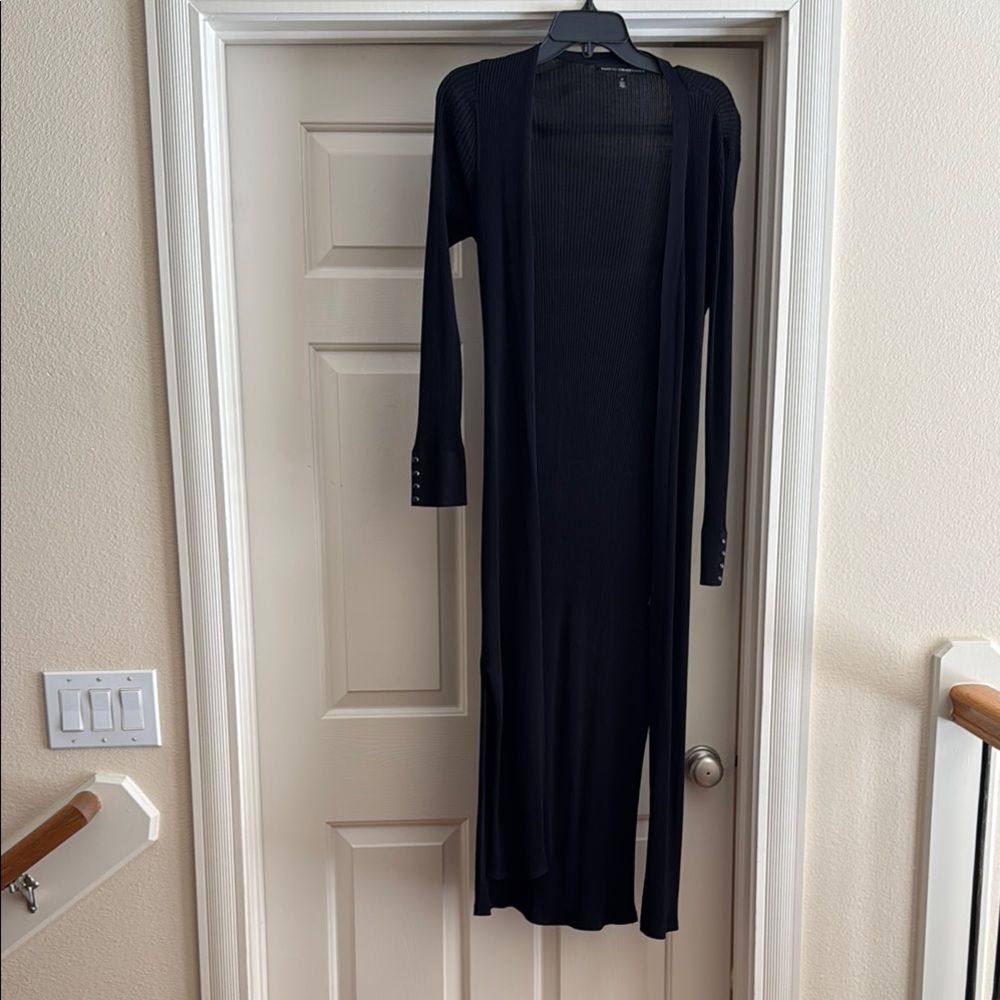 White House Black Market Black Ribbed Long Cardigan Duster. Size M.